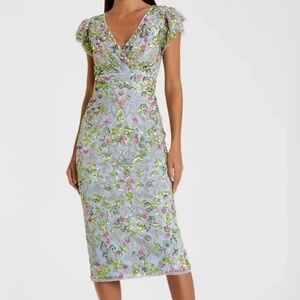 NWT Mac Duggal Sz 8 Ruffle Sleeve Floral Beadwork Dress 5722